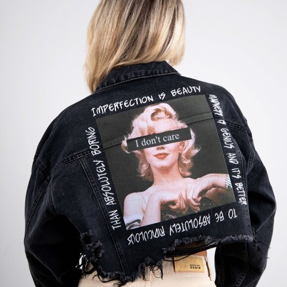 I DON'T CARE Crop Denim Jacket - Picture 9 of 10